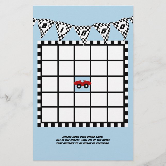 Papier Baby shower automobile course Bingo (Devant)