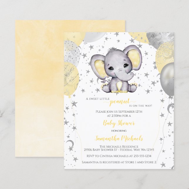 Papier BABY SHOWER Ballons Jaunes Eléphants Mélange BUDGE (Devant / Derrière)