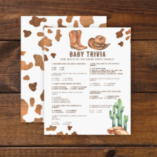 Papier Baby shower bébé Trivia Watercolor Cowboy