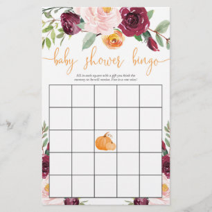 Papier Baby shower bingo baby shower d'automne citrouille