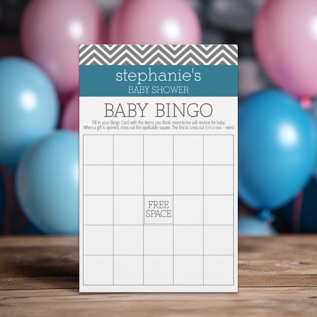 Papier Baby shower Bingo - Chevrons Turquoises et gris (Custom Baby Shower Games)