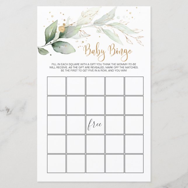 Papier Baby shower Bingo Green Foliage Jeu (Devant)