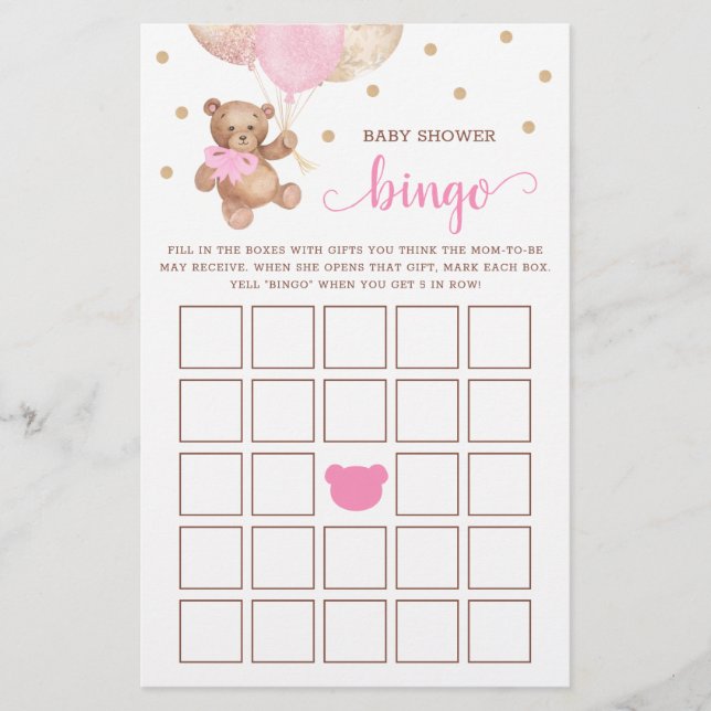 Papier Baby shower Bingo Jeu Teddy Bear (Devant)