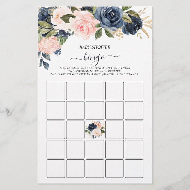 Papier Baby shower Bingo Marine Rose Cascader Jeu Floral (Devant)