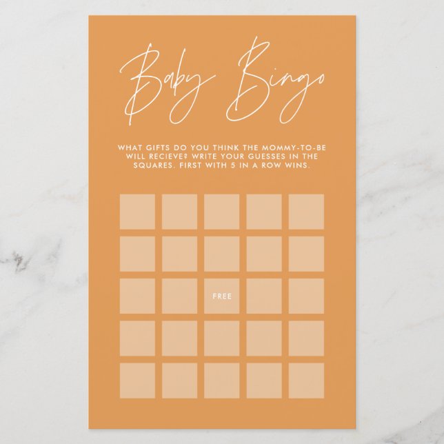 Papier Baby shower bingo moderne design orange (Devant)