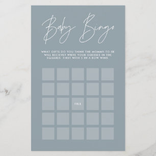 Papier Baby shower bingo moderne élégant bleu poussiéreux