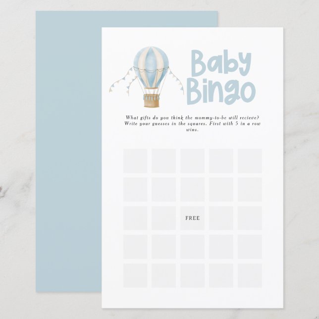 Papier Baby shower bingo moderne élégante montgolfière (Devant / Derrière)
