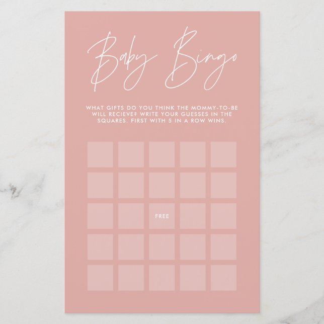 Papier Baby shower bingo moderne girly rose rose (Devant)
