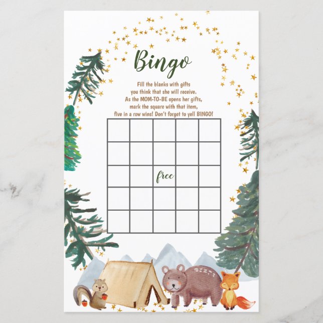 Papier Baby shower Bingo Nous pouvons Bearly Wait Camper (Devant)