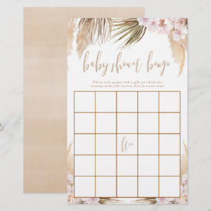 Papier Baby shower bingo Pampas herbe thème boho
