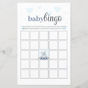 Papier Baby shower Bingo Party Jeu Coeurs Bleus Bear Cub