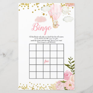 Papier Baby shower Bingo Pink Hot Air Balloon Jungle