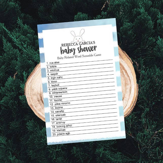 Papier Baby shower Blanc Bunny Bleu Mot Bleu Jeu (Créateur téléchargé)
