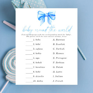 Papier Baby shower bleu arc - Baby autour du monde jeu