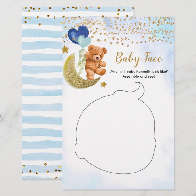 Papier Baby shower bleu bébé visage (Devant / Derrière)