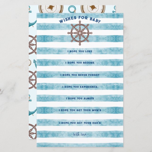 Papier Baby shower Bleu Nautique Voiles Pour Bébé (Devant / Derrière)