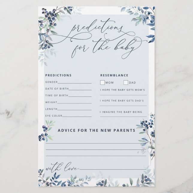 Papier Baby shower Blueberry Prédictions et conseils (Devant)