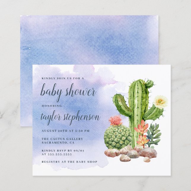 Papier Baby shower Boho Watercolor Cactus (Devant / Derrière)