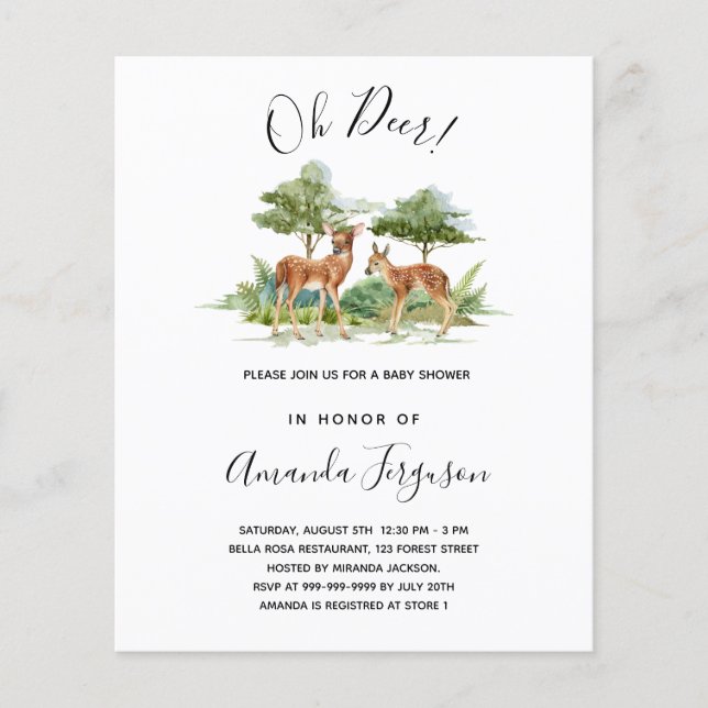 Papier Baby shower bois forêt forêt animal cerf invitatio (Devant)