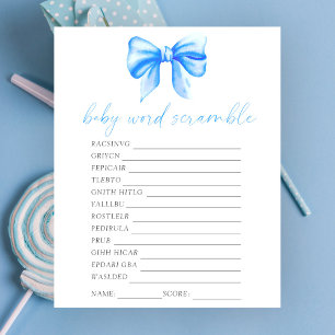 Papier Baby shower Bow Word scramble baby shower jeu