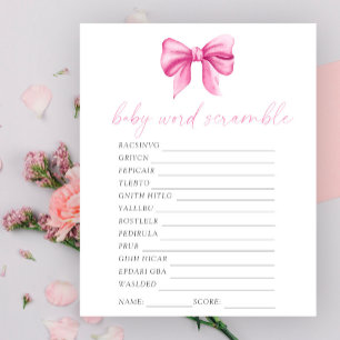 Papier Baby shower Bow Word scramble baby shower jeu