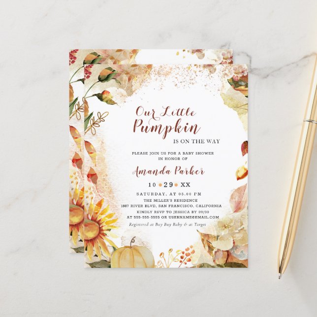Papier Baby Shower Budget Automne Tournesol  (Devant/Arrière en situation)