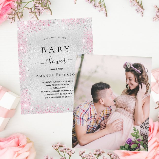 Papier Baby shower budget photo rose argent (Créateur téléchargé)
