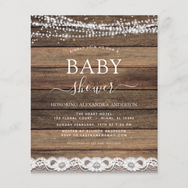 Papier Baby shower Budget Rustique Farmhouse Lace (Devant)