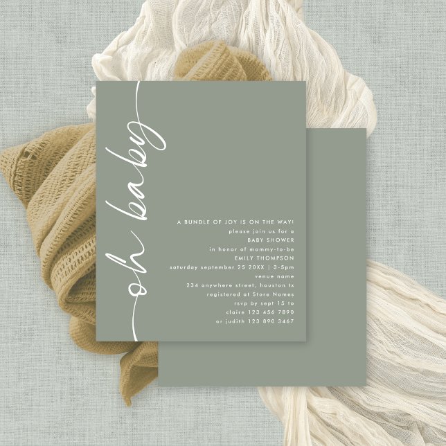 Papier Baby shower Budget Script fille ou garçon Sage Oh (Budget priced smaller 4.5 x 5.6" alternative. There is ONE per sheet)
