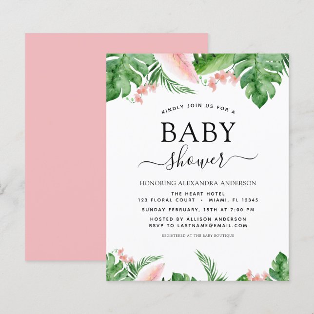 Papier Baby shower Budget Tropical Palm Floral Aquarelle (Devant / Derrière)
