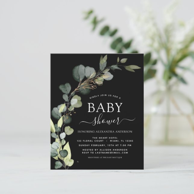 Papier Baby shower Budget Vert Eucalyptus Invitations (Debout devant)