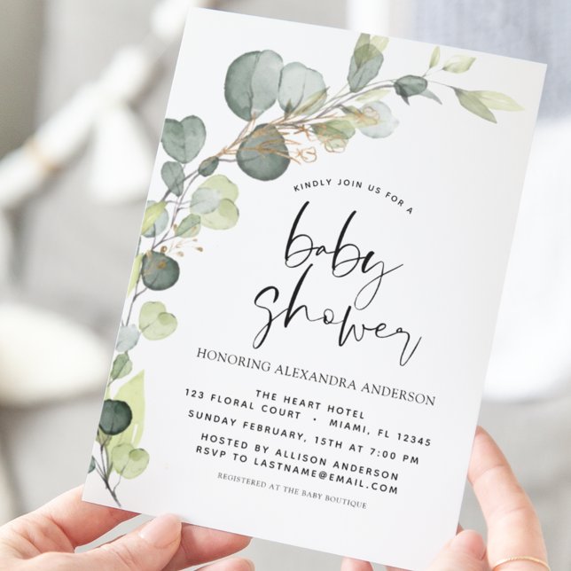 Papier Baby shower Budget Vert Eucalyptus Invitations (Créateur téléchargé)