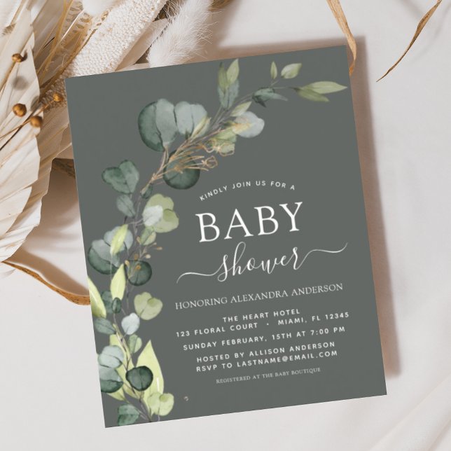 Papier Baby shower Budget Vert Eucalyptus Invitations (Créateur téléchargé)