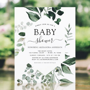 Papier Baby shower Budget vert Invitation botanique