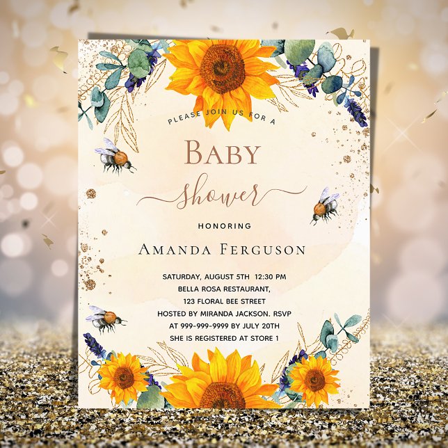 Papier Baby shower budgétaire abeilles tournesol eucalypt (Créateur téléchargé)