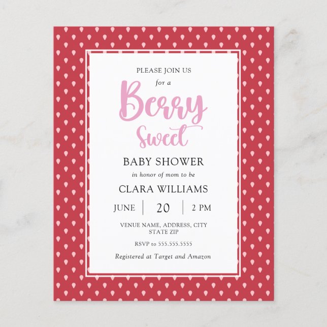 Papier Baby shower budgétaire fraise Invitation (Devant)