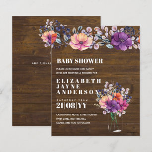 Papier BABY SHOWER BUDGÉTAIRE Invitation Floral violet or