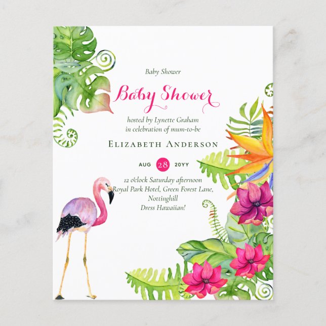Papier BABY SHOWER BUDGÉTAIRE Invitation Thème Flamant ro (Devant)