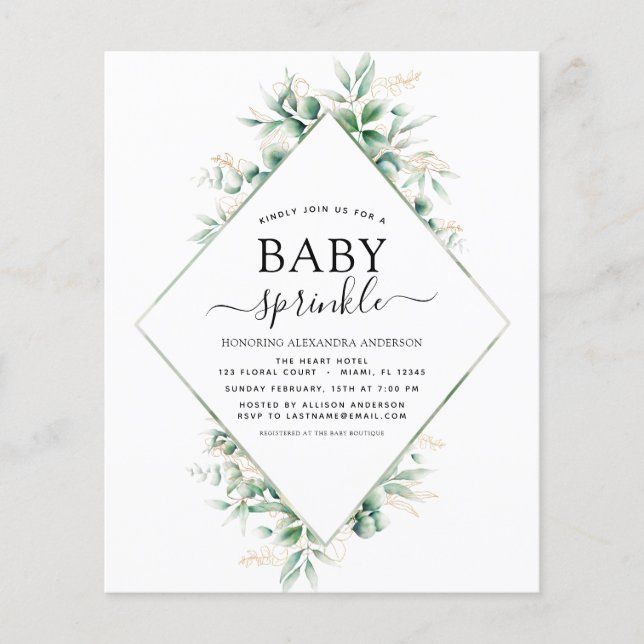 Papier Baby shower budgétaire Saupoudrer Eucalyptus géomé (Devant)