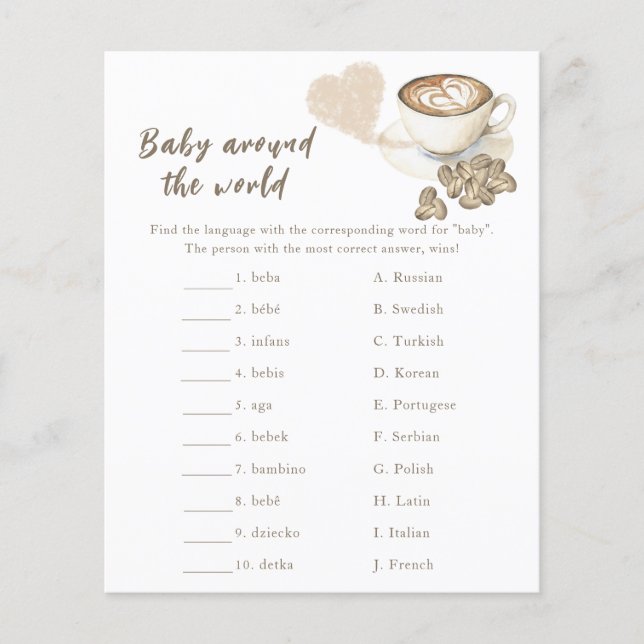 Papier Baby shower café - Baby autour du monde jeu (Devant)
