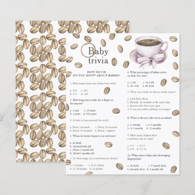 Papier Baby shower café - Baby Trivia Jeu (Devant / Derrière)