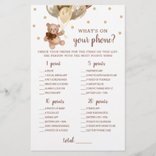 Papier Baby shower Ce qui est sur votre téléphone Jeu Ted