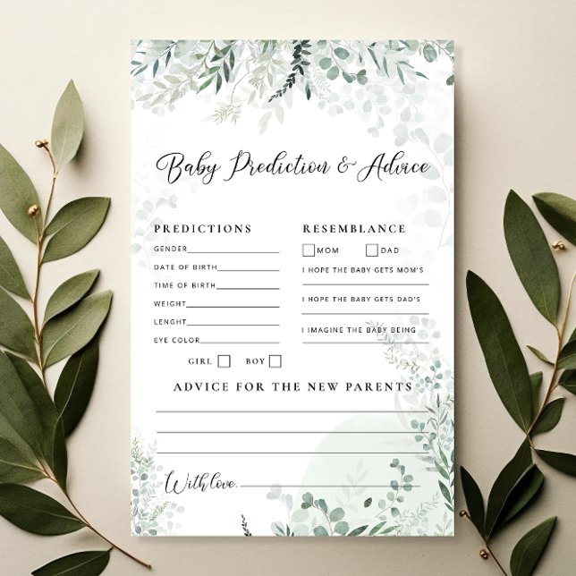 Papier Baby shower Chic Eucalyptus Prédictions et conseil (Créateur téléchargé)