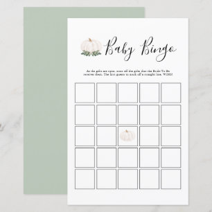 Papier Baby shower Citrouille blanc vert Jeu de Bingo