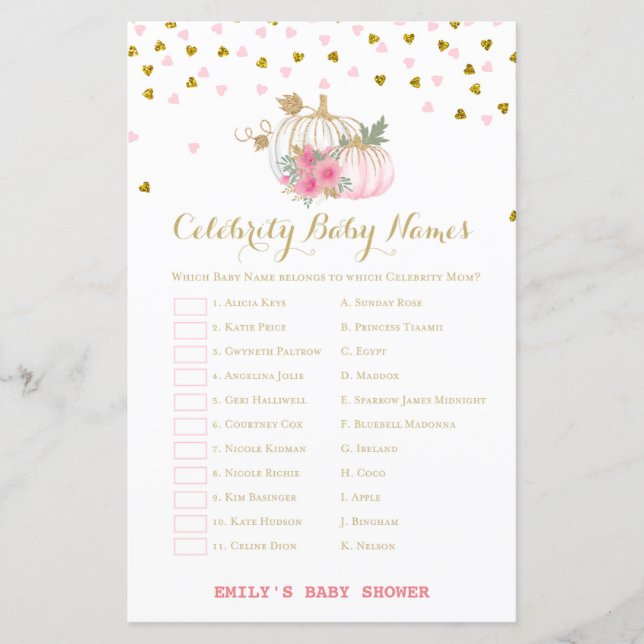Papier baby shower Citrouille rose et or (Devant)