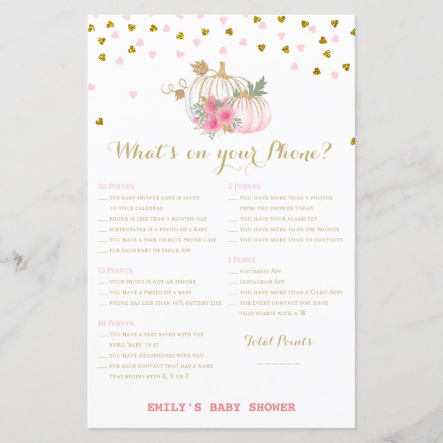 Papier baby shower Citrouille rose et or (Devant)