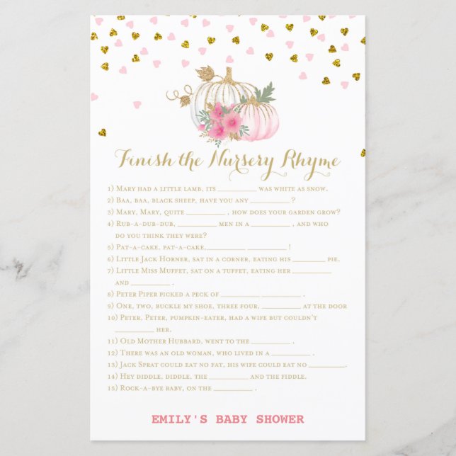 Papier baby shower Citrouille rose et or (Devant)