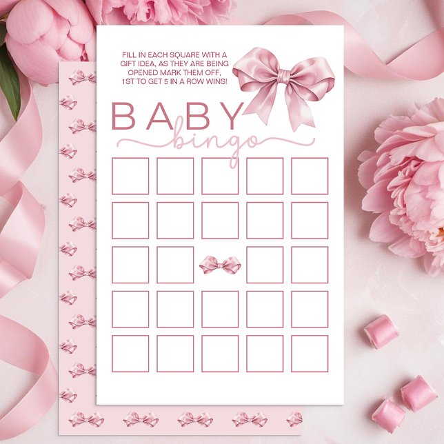 Papier Baby shower Coquette Jeu de Bingo - Elegant Bow Ro (Baby Bingo Game Card)