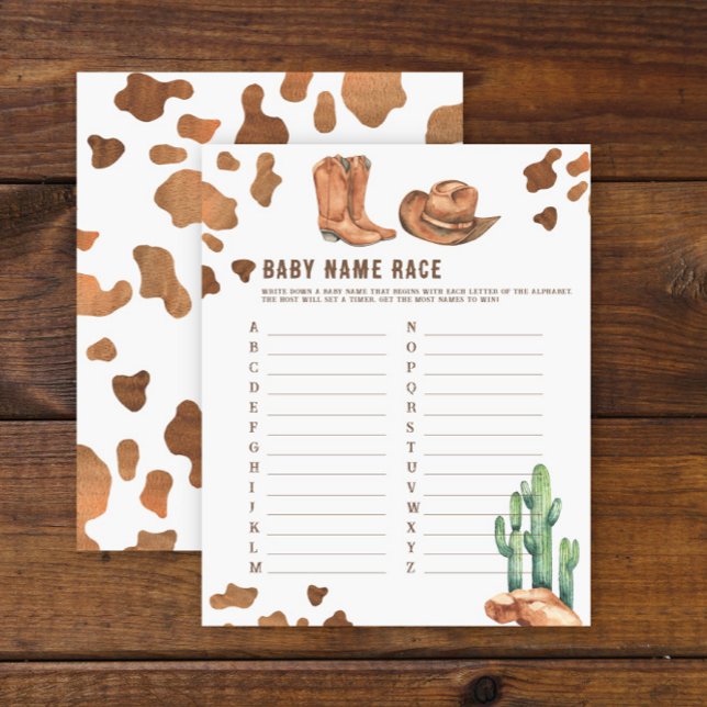 Papier Baby shower Cowboy - jeu de course de nom de bébé (Créateur téléchargé)