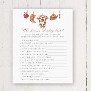 Papier Baby-shower cowboy - Jeu Qui connaît le mieux papa